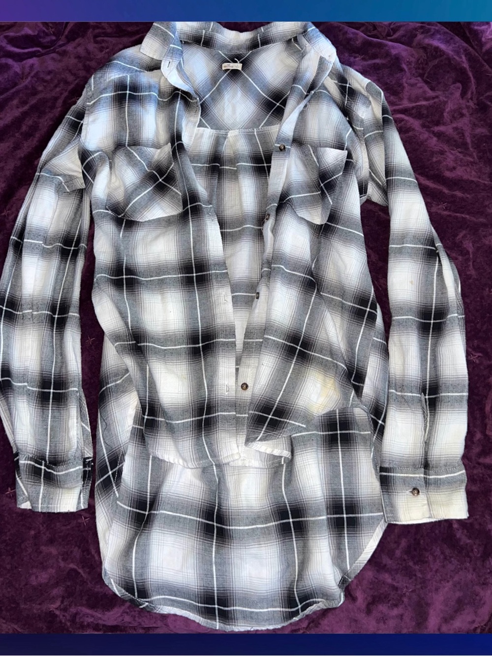 Hollister Womens Plaid Flannel Button Up Blouse Top